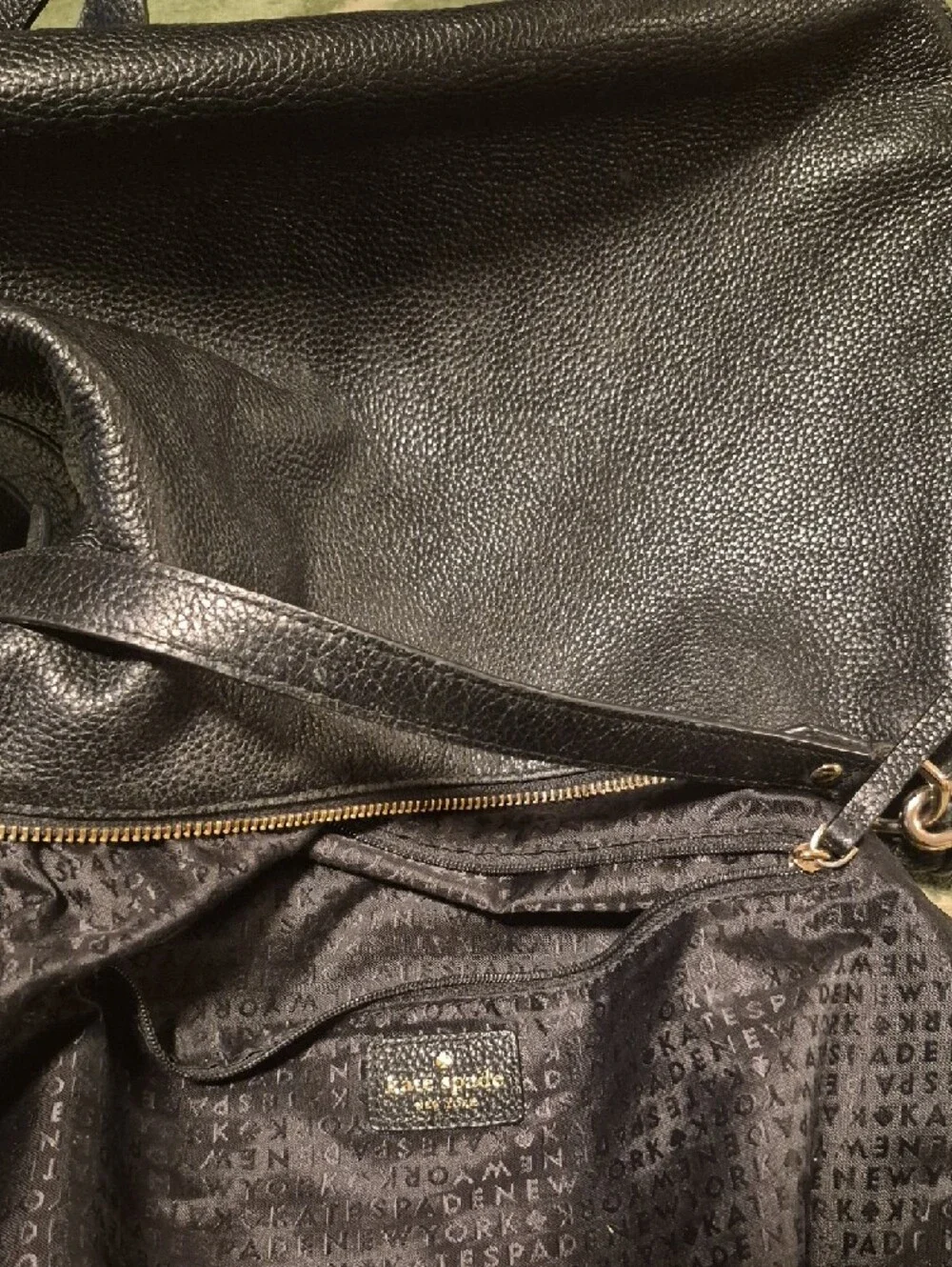 kate spade black pebble leather crossbody with gold logo